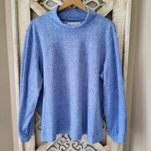 Goodnight Kiss Women's Plus Mock Neck Fleece Loungewear Pajama Top in Blue